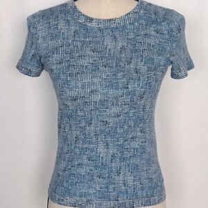 Eric Bompard Cashmere Silk Short Sleeve Crew Sweater Blue SMALL